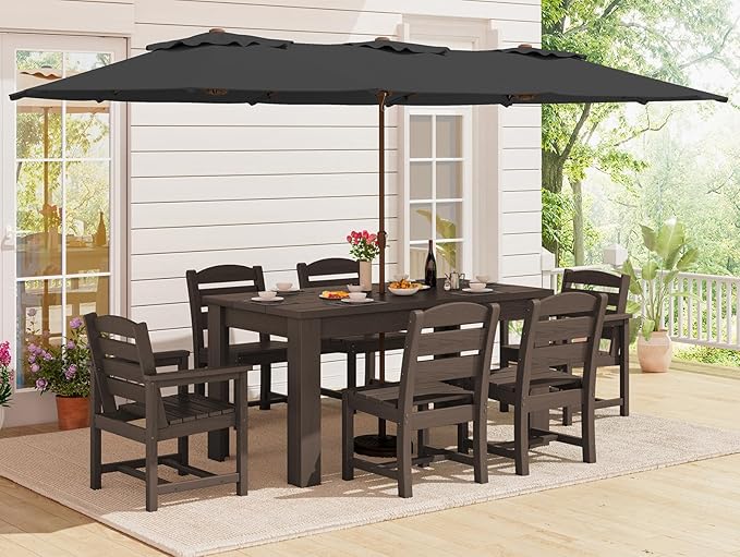 SERWALL Patio Dining Set with 15FT Double Side Umbrella, Outdoor Dining Sets by SERWALL