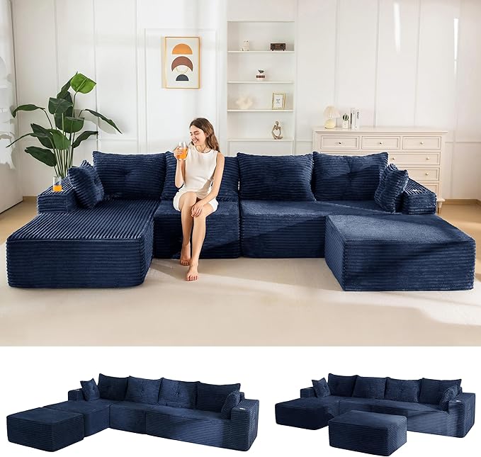 MAXYOYO 132" Giant U-Shaped Modular Sectional Couch, Modern Boneless Couch by MAXYOYO