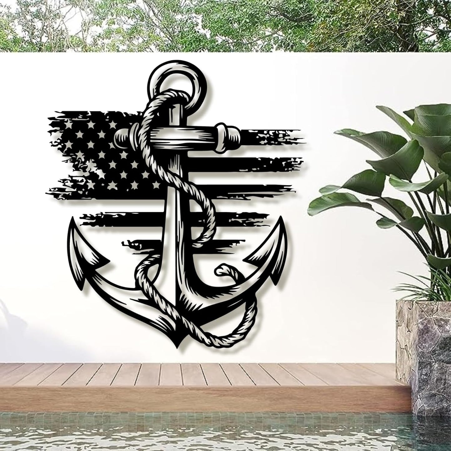 lunwall Metal Anchor Wall Decor, Anchor Metal Sign, Metal Anchor Decor, Anchor Metal Wall Art, Metal Nautical Wall Decor, Metal Wall Decor Coastal, Anchor Wall Decor (silver, 39L x 36W / 100 x 91 cm)