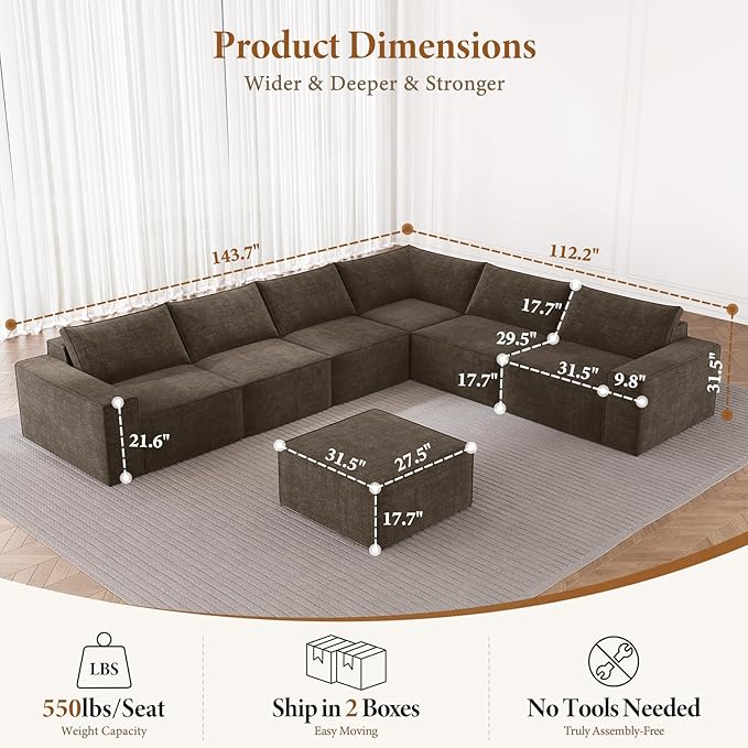 Vesgantti 143.7" Boneless Couch - Image 2