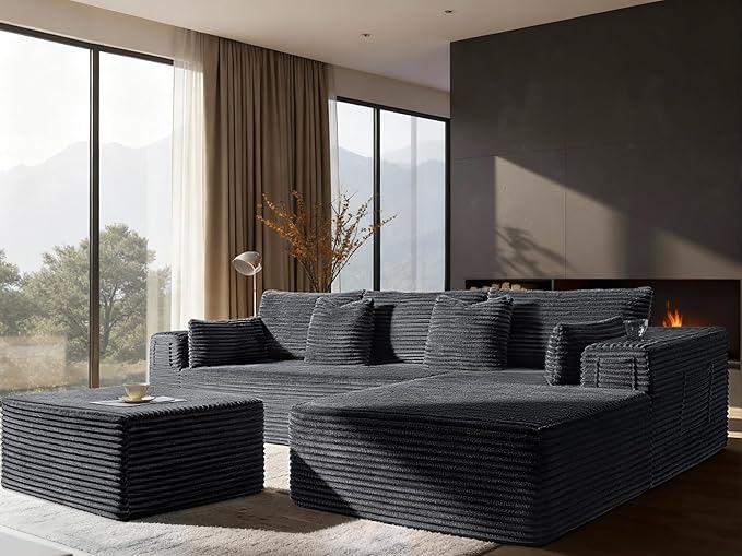 108" Oversized Cloud Sectional Couch, Comfort U Shaped Boneless Couch by VYUXWO