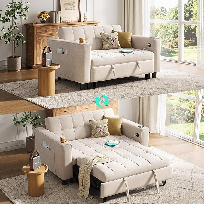 LINSY Sleeper Sofa Bed, Small 3 in 1 Convertible Loveseat Sleeper Couch by Linsy