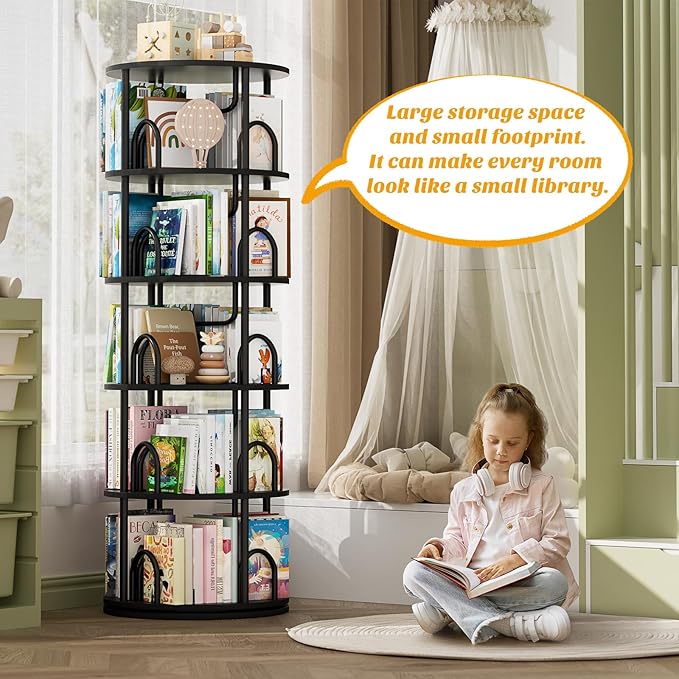 Aheaplus 5 Tier Rotating Bookshelf Tower, 360 Display Spinning Bookcase - Image 3