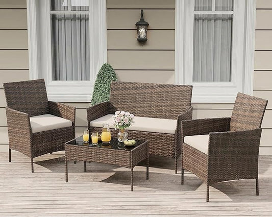GarveeLife 4-Piece Patio Furniture Set, Rattan Outdoor Furniture by GarveeLife