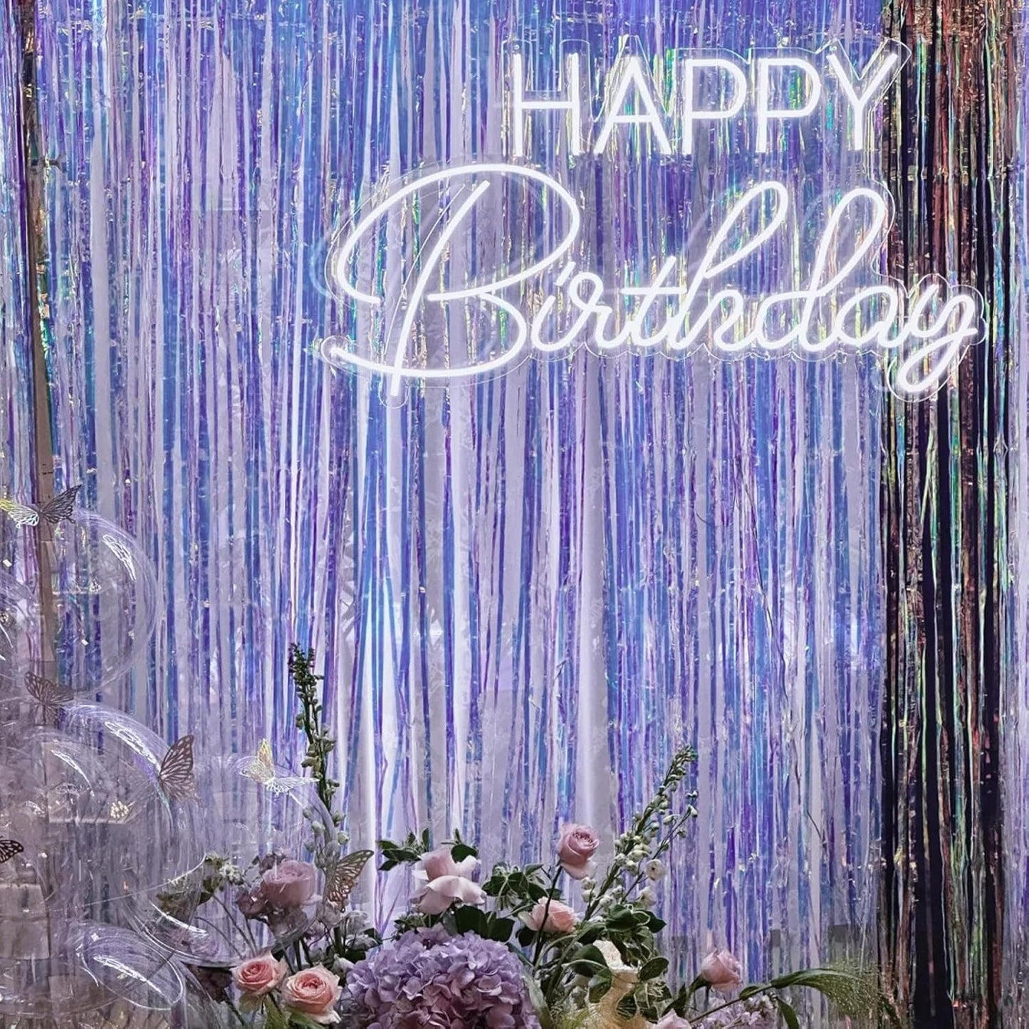 CANREVEL 2 Pack 3.2x6.5 Feet Iridescent Foil Fringe Backdrop Curtains, Clear Purple Tinsel Photo Booth Props Streamers Party Decorations for Birthdays Graduation, Mermaid, Halloween, Disco Party