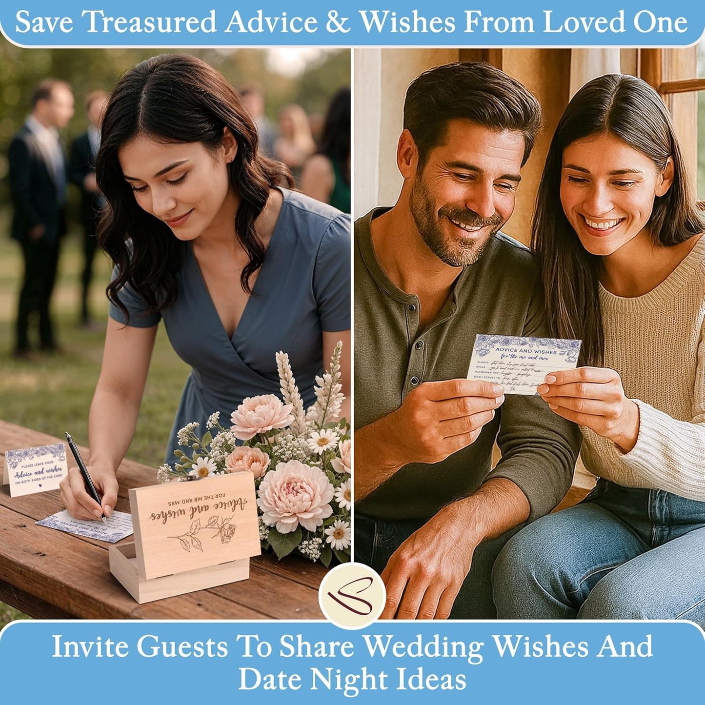 Advice And Wishes For The Mr And Mrs - Wedding Advice Cards For Bridal Shower Decorations, Blue Bridal Shower Games For Wedding Reception, Marriage Wishes For The Bride And Groom Box