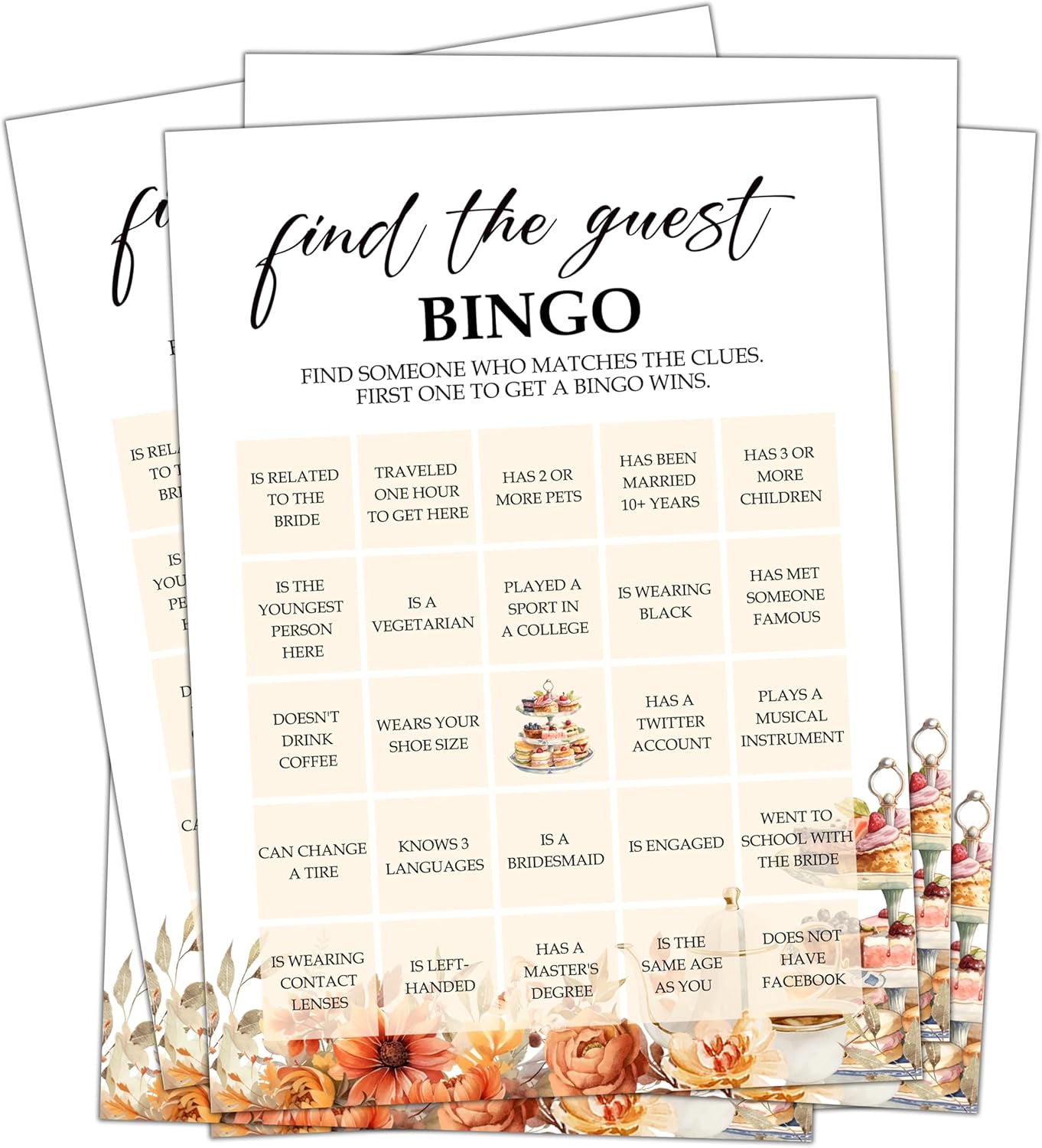 Fall Bridal Shower Games Cards, Find The Guest Bingo, Wedding Bachelorette Party Games, Fall in Love Bridal Shower Decorations, 25 Cards, G09