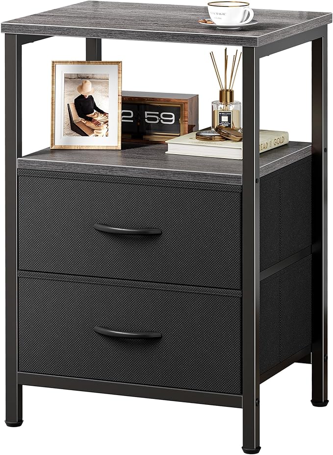Huuger Night Stand with 2 Drawers, Bed Side Table with Open Shelf, Wooden Top by Huuger