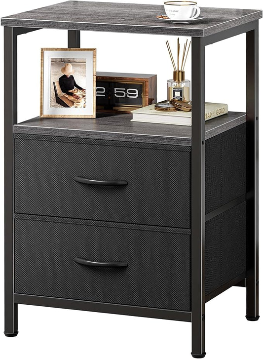 Huuger Night Stand with 2 Drawers, Bed Side Table with Open Shelf, Wooden Top by Huuger