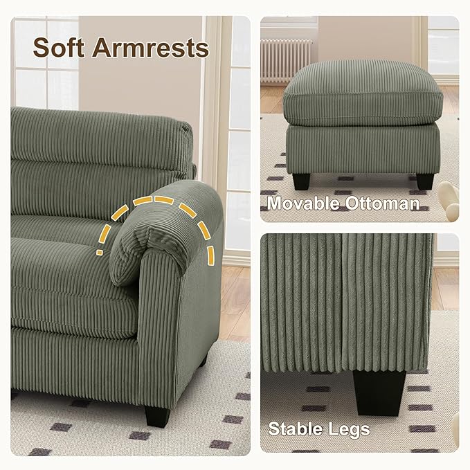 HAOMARKETS Corduroy Sofa Set, Upholstered Armchair, and 3-Seater Couch - Image 5