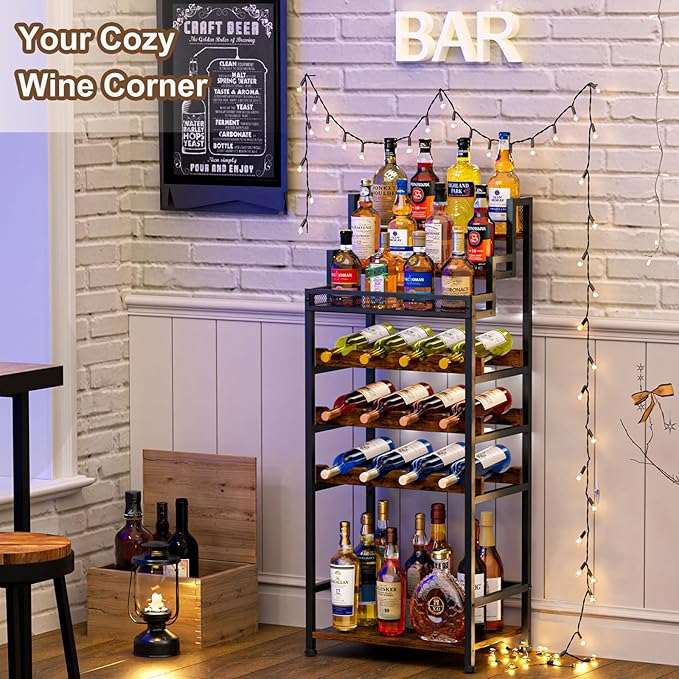 Tiered Wine Rack and Liquor Cabinet, Large Capacity Freestanding Floor Wine - Image 6