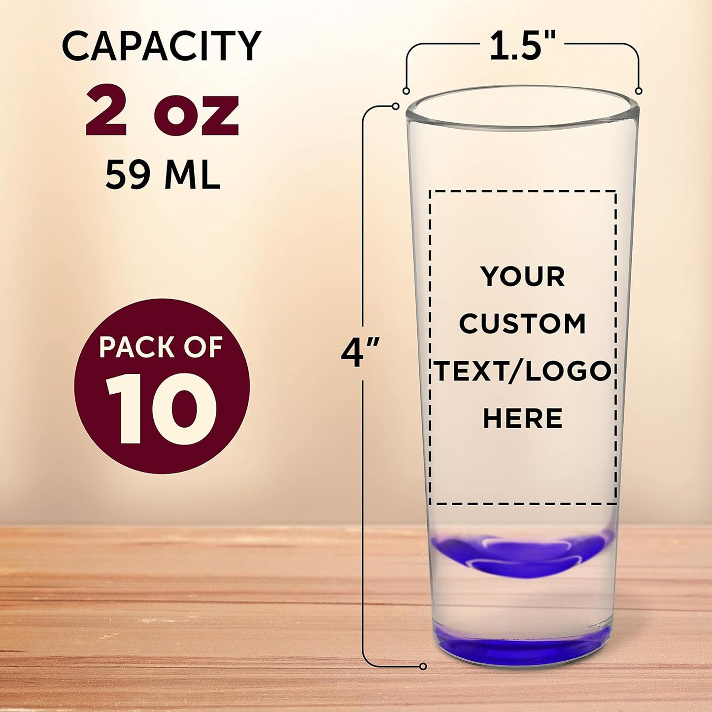 Custom Cordial Shooter Shot Glasses 2 oz. Set of 10, Personalized Bulk Pack - Great for Birthdays, Parties, Indoor & Outdoor Events - Purple