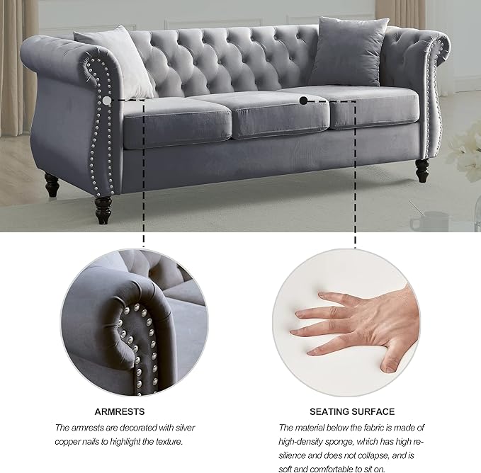 80" Chesterfield Loveseat Velvet Sofa - Image 4