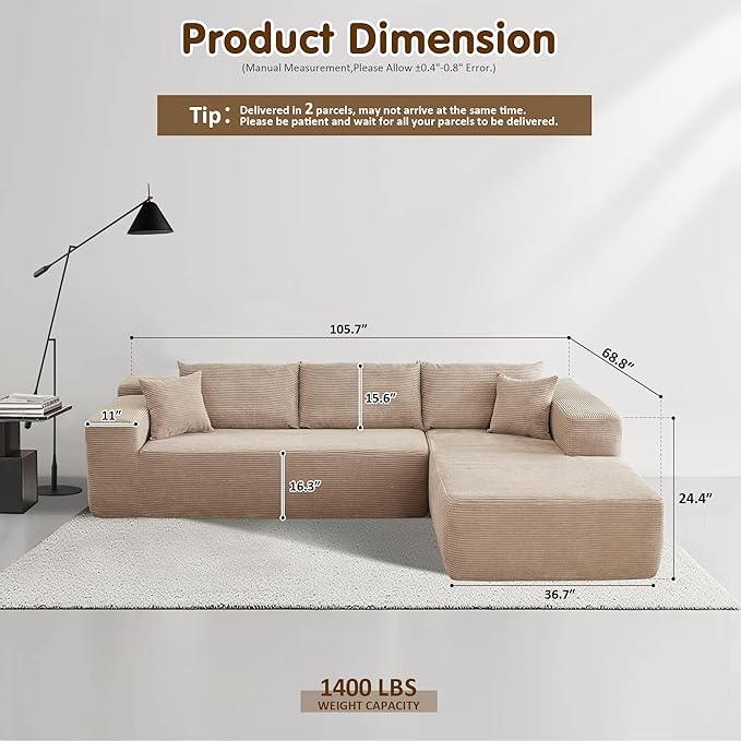ovios 104" Cloud Boneless Couch - Image 2