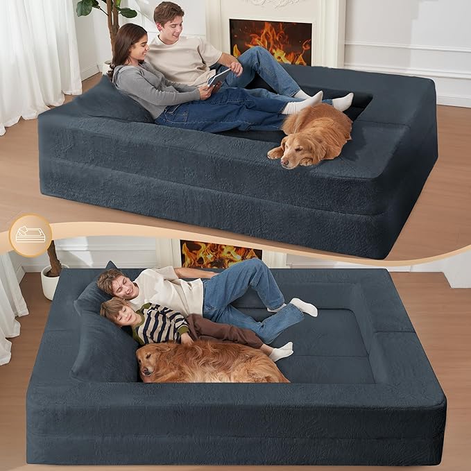 Folding Bean Bag Chair for Adults, 3-in-1 Bean Bag Couch Faux Fur Floor Sofa - Image 7