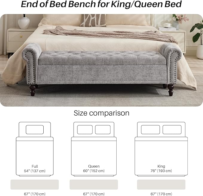 SOFTHION Storage Bench for Bedroom, Upholstered Chenille Storage Ottoman - Image 5