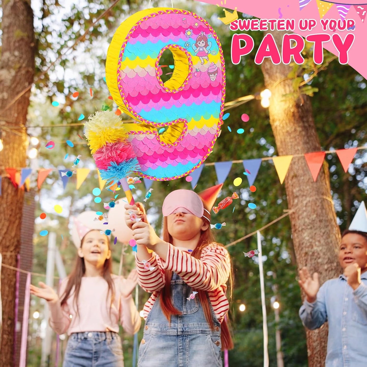 Number 9 Pinata for Birthday Party Decorations, Unicorn Mermaid Theme Pink Piñata Games Toy (9th)