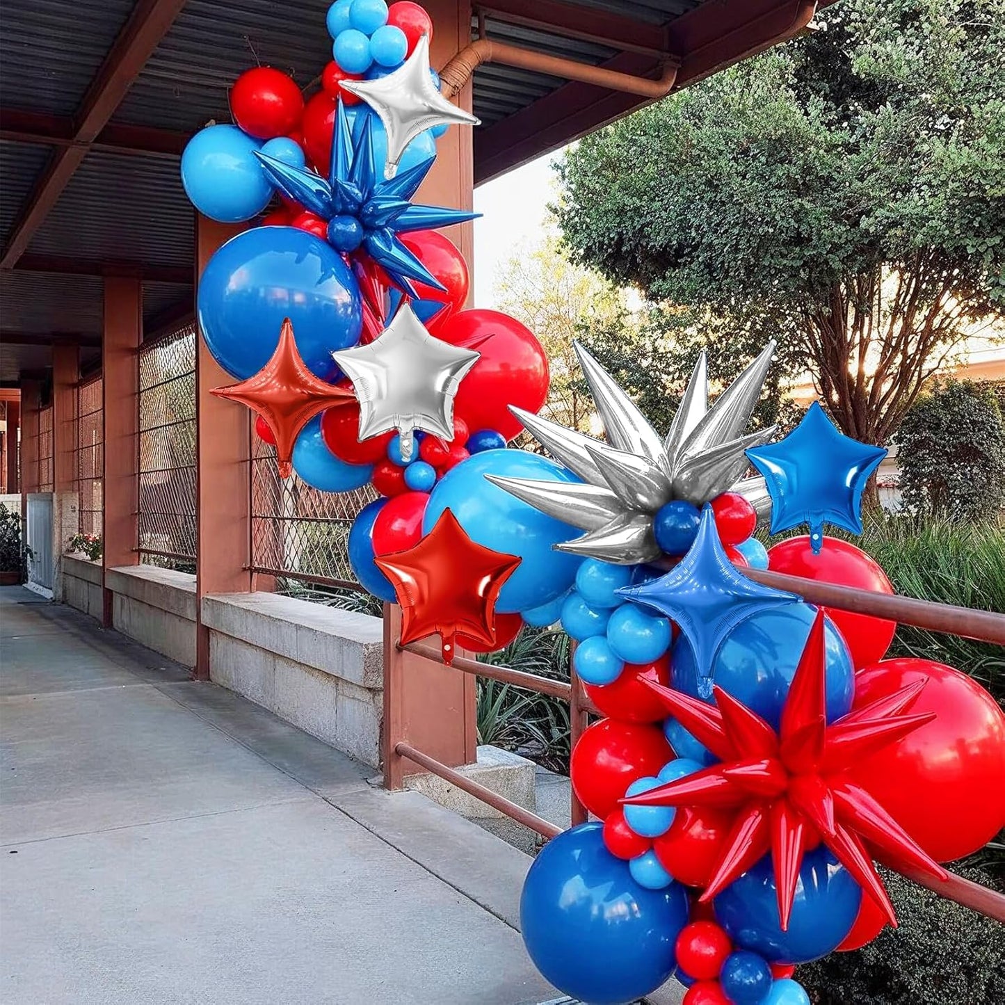Blue Red Silver Star Balloon,16Pcs Star Foil Balloons Set with 22Inch Explosion Spike Cone Balloons and 10Inch Quadrangle Helium Balloon for Birthday Wedding Baby Shower Party Decorations
