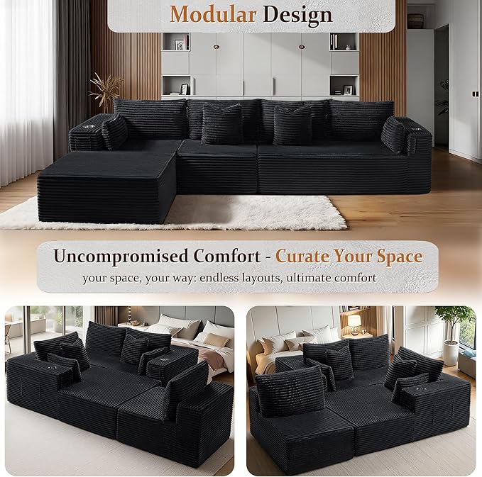 138" Oversized Cloud Sectional Couch, Comfort L Shaped Boneless Couch - Image 4