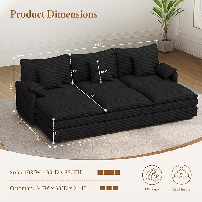 Vesgantti 108" Cloud Couch for Living Room, t6 Seats Deep Seat Sectional - Image 2