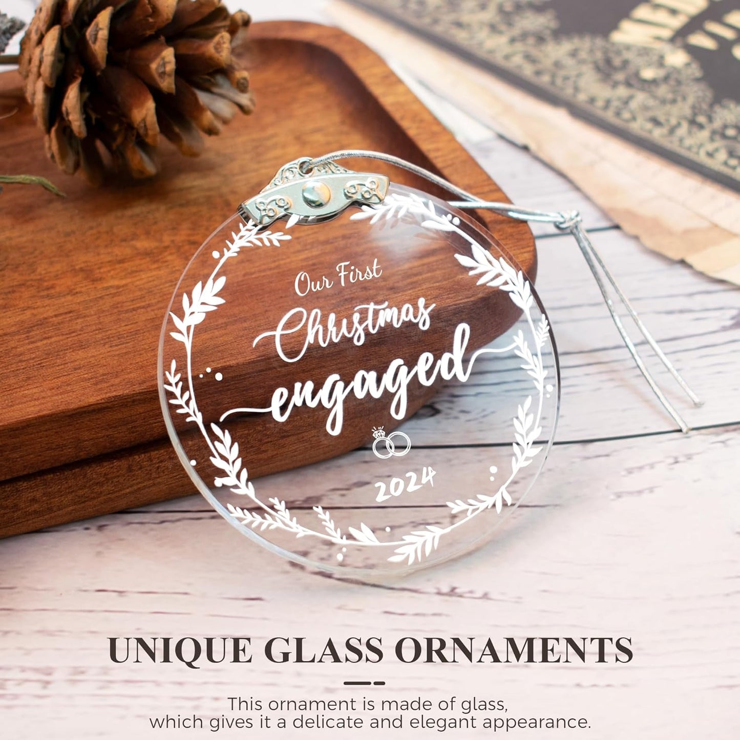 Our First Christmas Engaged Ornaments 2024 for Bridal, Engagement Gifts for Couples, Wedding Gift, Bridal Shower Gift, Glass Engaged Ornaments for Her, Newlywed