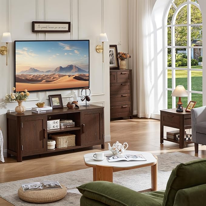 Joaxswe Farmhouse 55" Entertainment Center, Walnut Tv Stand - Image 8
