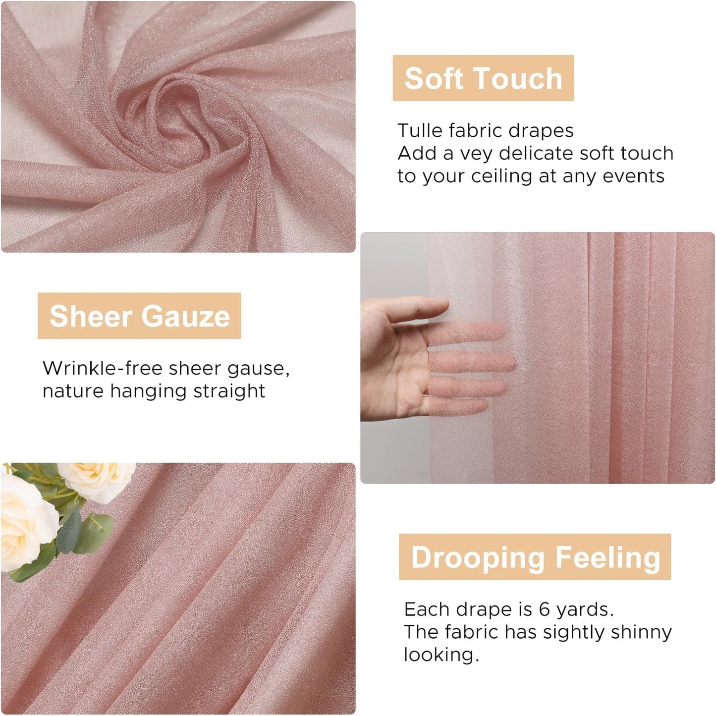 Wokceer Wedding Arch Draping Fabric 6 Panels 28.7" x 20FT Dusty Rose Drapes Sheer Fabric Backdrop Arch Draping Fabric for Wedding Ceremony Birthday Party Bridal Shower Decoration