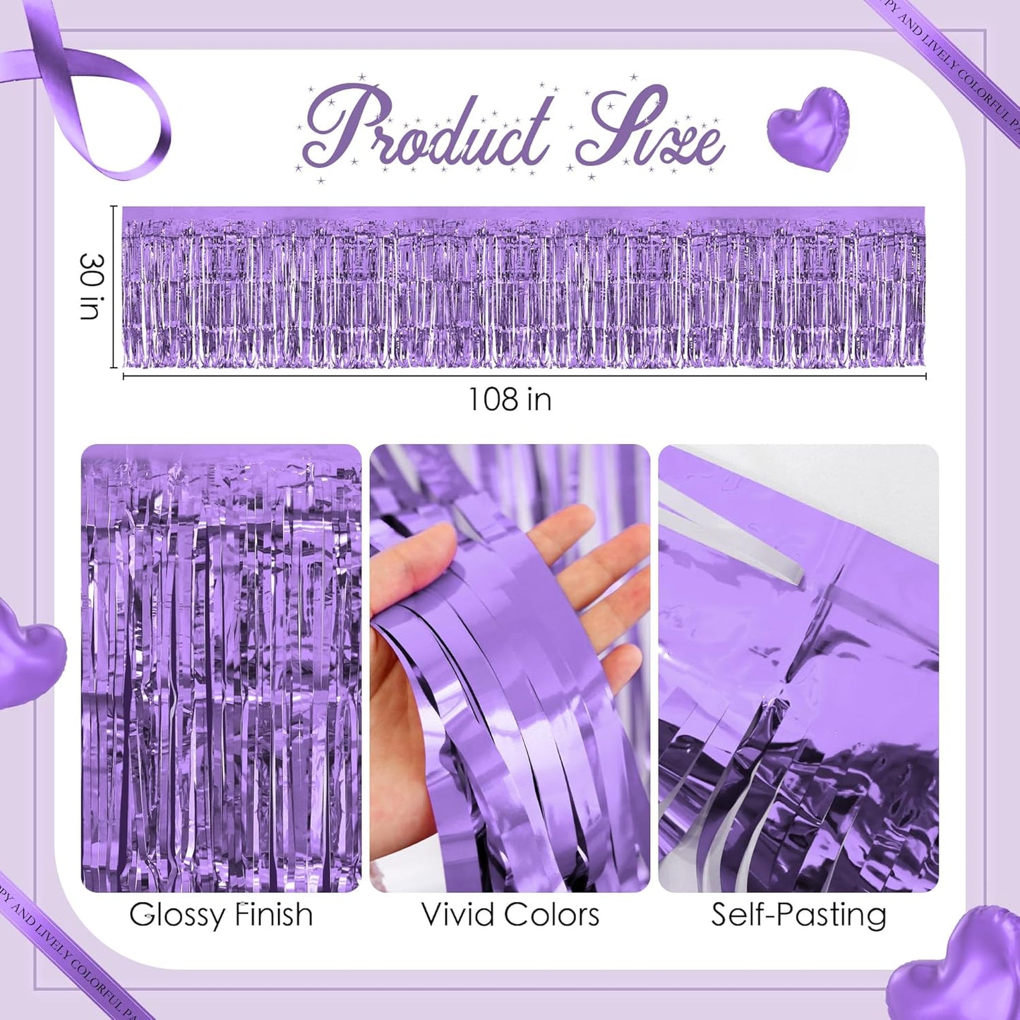 2 Pack Light Purple Table Skirts, 29x108" Metallic Foil Tinsel Fringe Table Skirts for Rectangle Tables Streamer Curtains Backdrop, Party Decorations for Birthdays Weddings Holidays