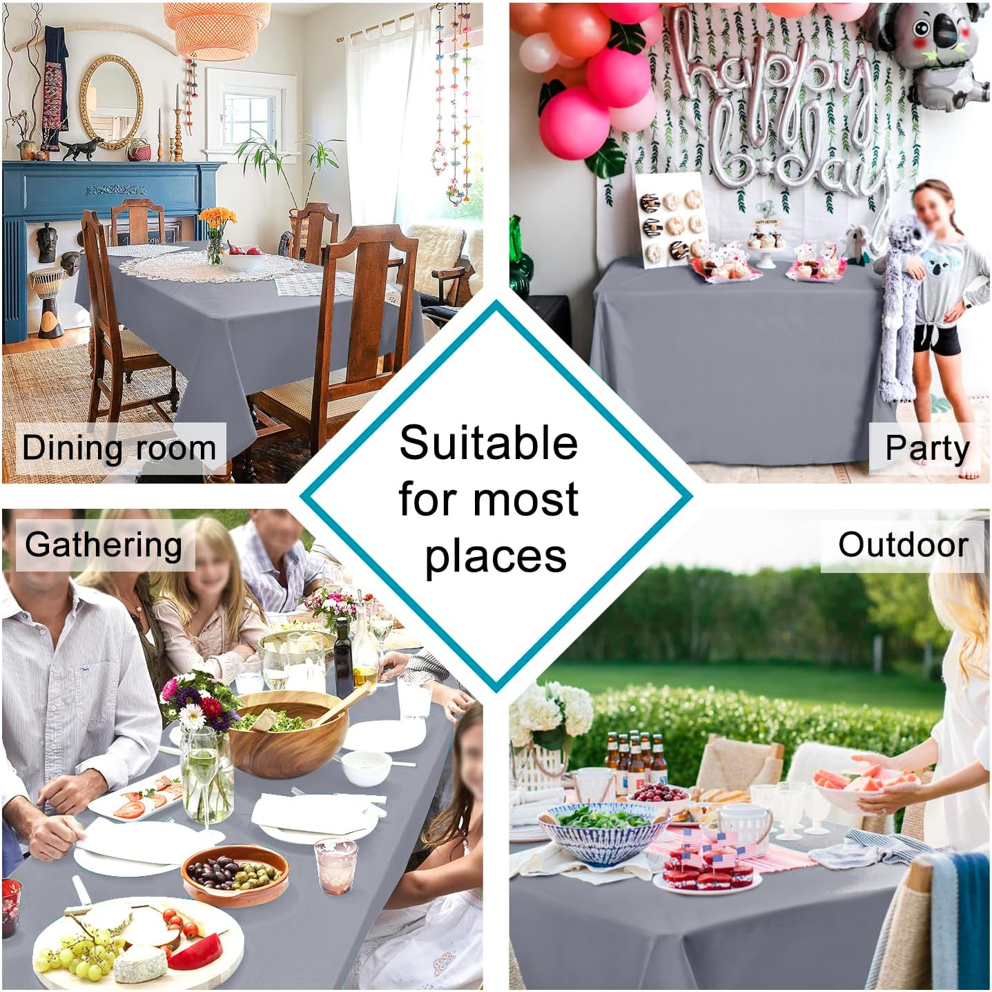 Hiasan Light Gray Rectangle Tablecloth - Waterproof Spillproof and Wrinkle Resistant Washable Polyester Table Cloth for Dining Party, 54 x 54 inch