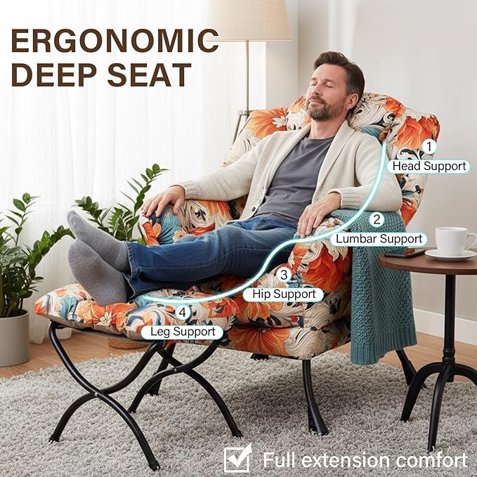 Welnow Lazy Chair with Ottoman, Modern Accent Chair with Armrests and a Side - Image 7
