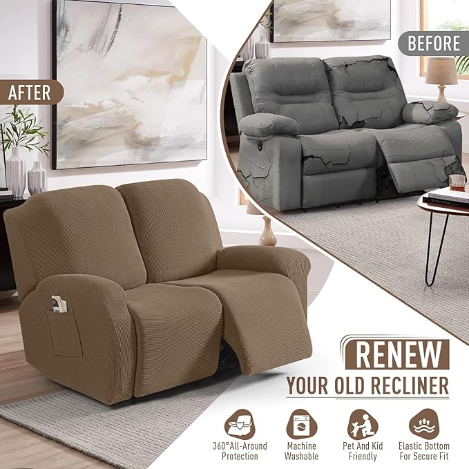 TAOCOCO Recliner Loveseat Slipcover, 6 Pieces Dual Recliner Sofa Covers - Image 4