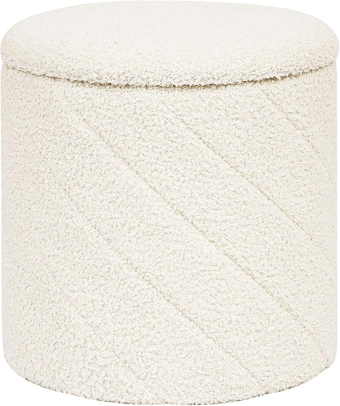 PINPLUS Ottoman with Stroage Round Boucle Ottoman and Tray Sherpa Removable by PINPLUS
