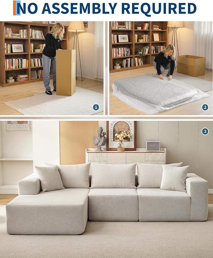 Corduroy Modular L Shape Sofa, Cloud Feel Compressed Sectional Couch - Image 4