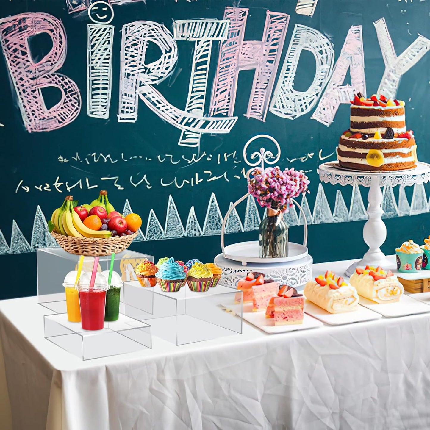 6Pcs Clear Buffet Risers Acrylic Boxes Display Food Risers for Buffet Table Platter Parties Weddings Catering Dessert Collectibles Figures Show ( 6''x7''x8'')