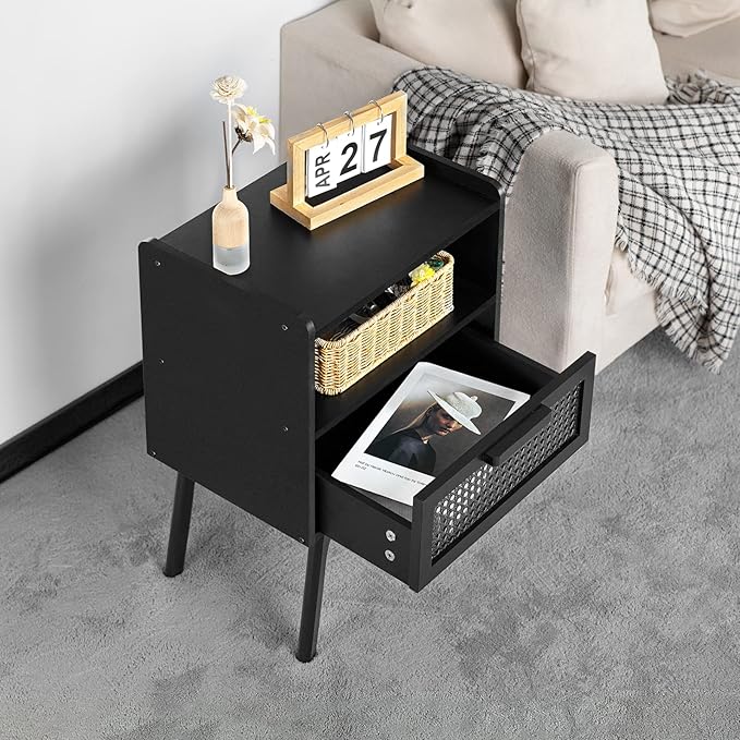 Lerliuo Rattan Nightstands Set of 2, Boho Side Table - Image 7