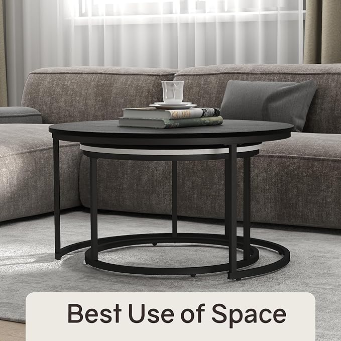 Otterease Nesting Tables Set of 2, 31.5" Round Coffee Table, Small Nesting - Image 6