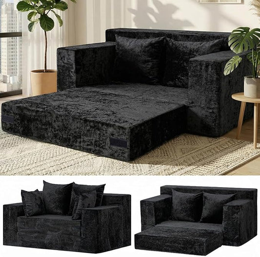 Loveseat Sofa Bed, Convertible Silky Velvet 5-in-1 Foldable Boneless Sleeper by AOLVDOW