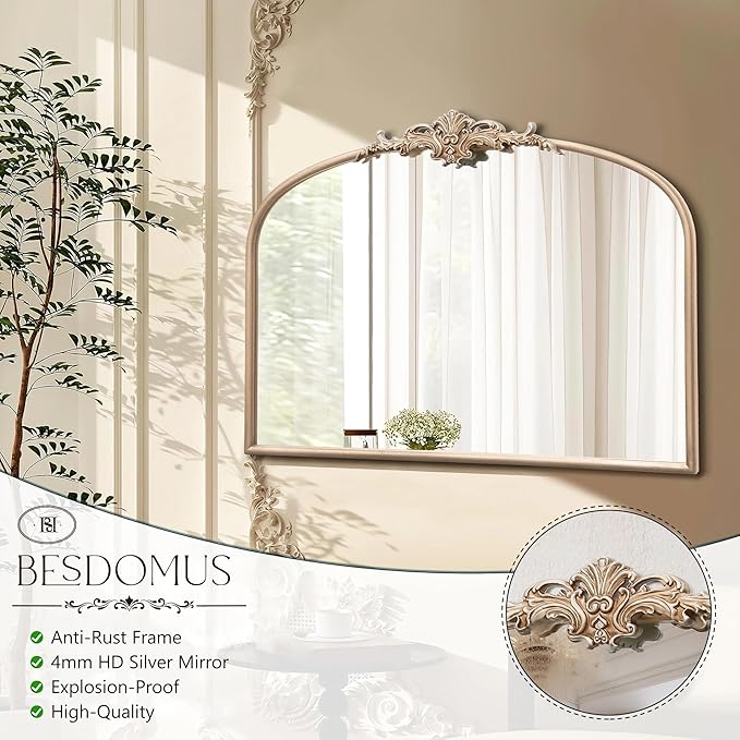 Besdomus Arched Vintage Gold Mirror: 32"x24" French Large Champagne Gold - Image 7