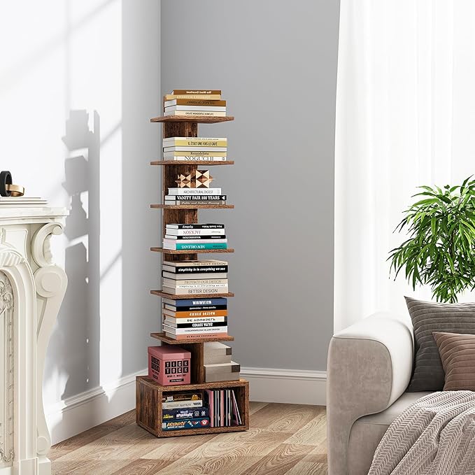 TUTOTAK Narrow Bookshelf, Vertical 8-Tier Bookcase, Spine Book Shelf - Image 3