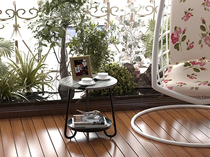2 Tier Coffee Table in Living Room, Industrial Style Round Coffee Table - Image 8
