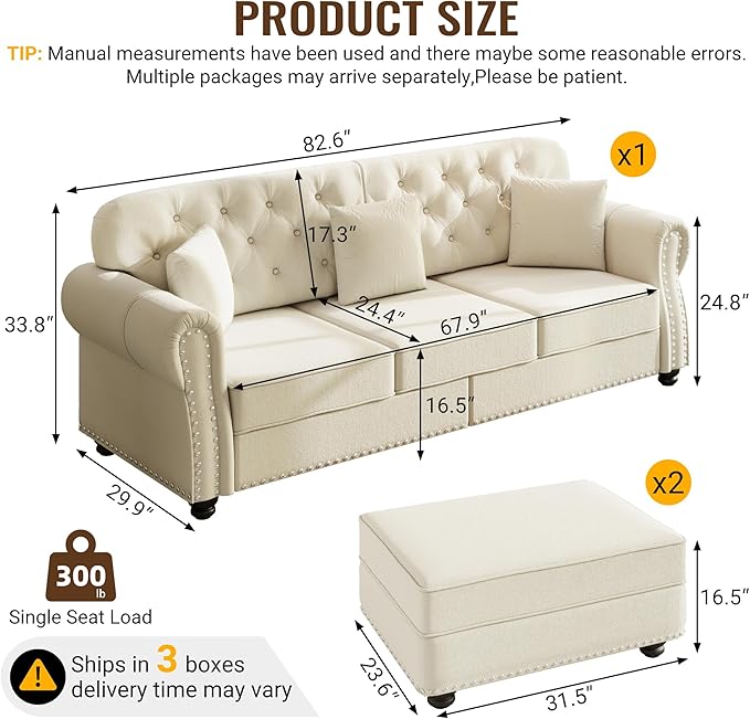 KEIKI 83" Velvet Chesterfield Sofa - Image 2