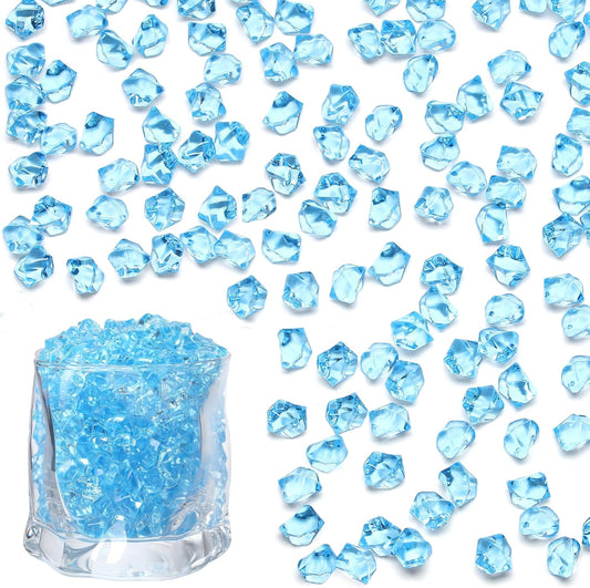 LAIDANLA 500PCS Sky Blue Acrylic Gems Fake Ice Cubes Vase Fillers Blue Plastic Diamonds Fake Crushed Rocks for Centerpiece DIY Party Table Scatter Prop Wedding Decoration Accessories