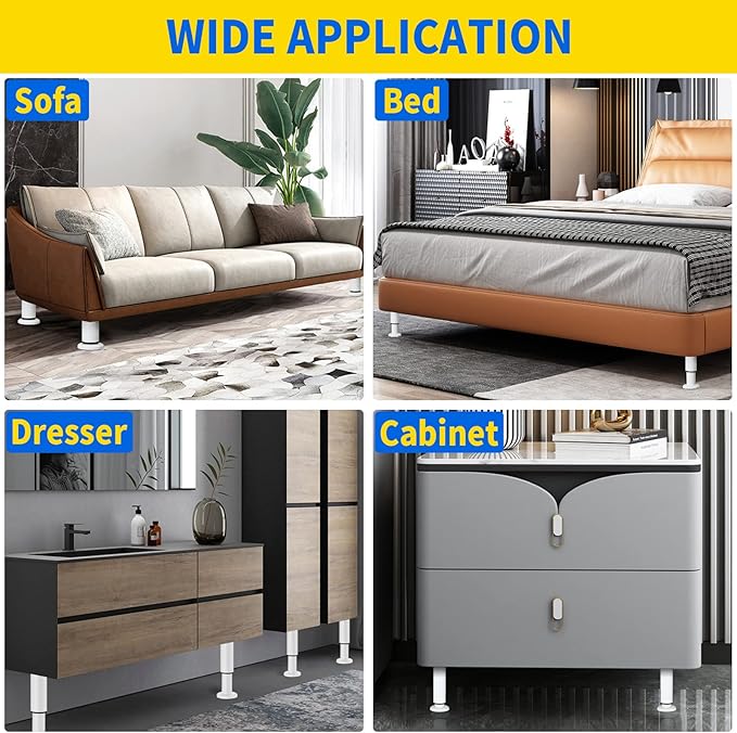 4 Pcs Adjustable Height Furniture Support Legs 3.15-4.72 inch, Metal Heavy Duty - Image 6