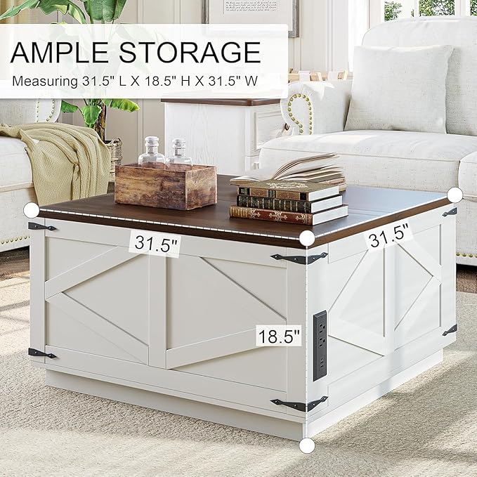 Jocoevol Farmhouse Lift Top Coffee Table, Square Wood Center Table - Image 2