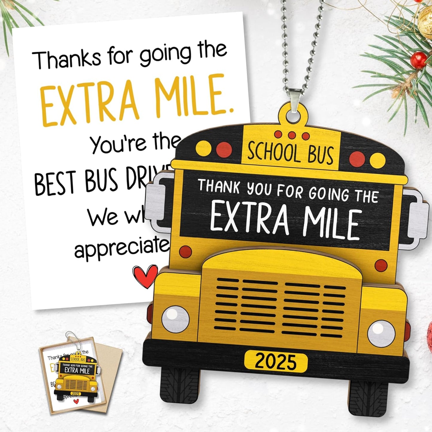 Pawzity Bus Driver Appreciation Gifts - School Bus Ornament - Buses Driver Gifts - School Drivers Ornaments with Card - Thank You, Retirement, Appreciation Gift for Buses Drivers - Wood Ornament 2025