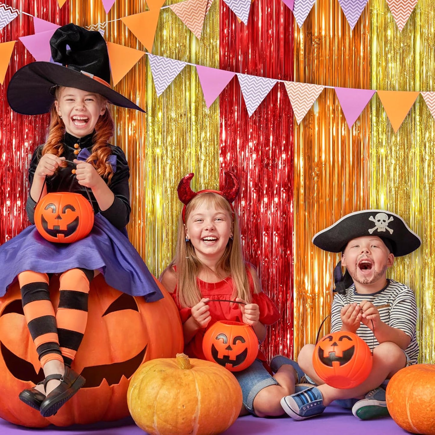 red orange gold Fringe Curtain Party Streamers 2Pack 3.3 x 8.3 Ft Foil Fringe Backdrop Curtains for Birthday Wedding Bridal Baby Shower Holiday Tinsel Streamers Rainbow Party Decorations Door Streamer