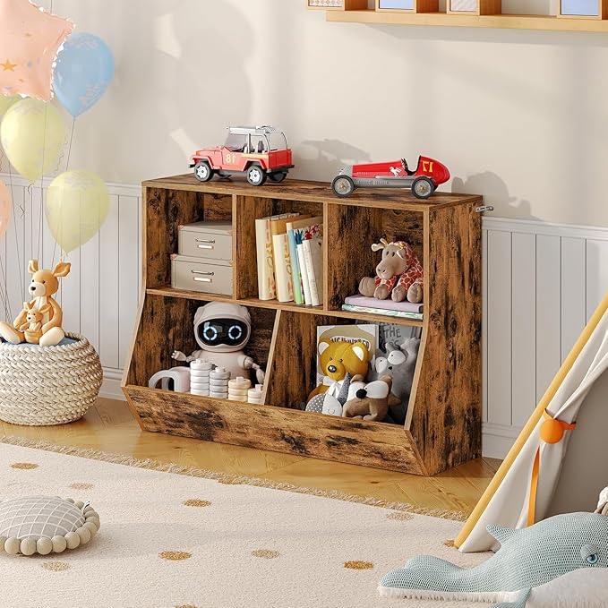 HOOBRO Kids Bookshelf, Bookcase Footboard, Toy Storage Cubby, 35.4" L - Image 2