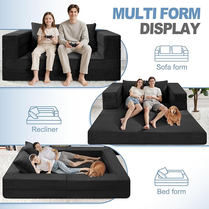 Futon Sofa Bed with Pillow, 3-in-1 Sleeper Sofa Bed with Removable Cover - Image 4