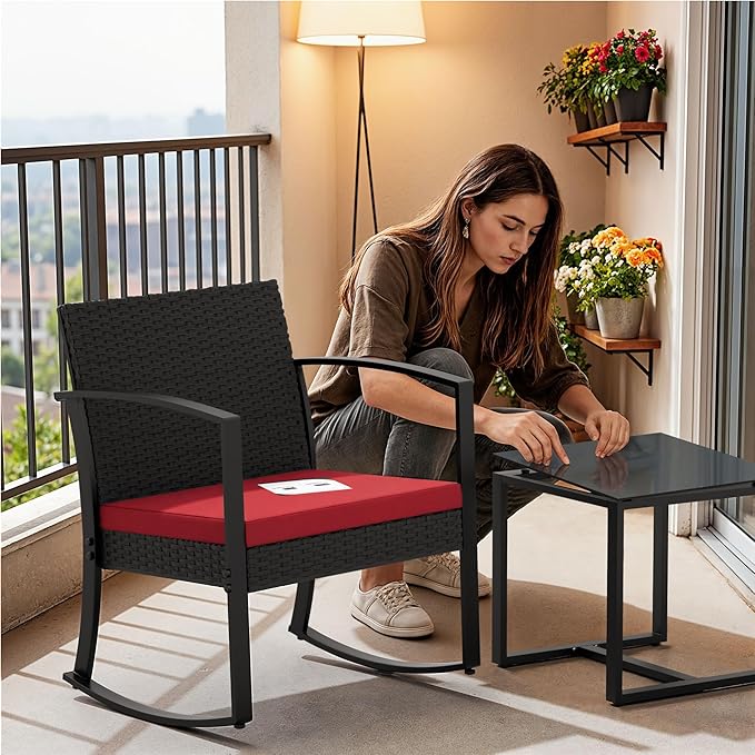 Homall Patio Furniture Set 3 Piece Resin Outdoor Bistro Set Rocking Patio Chairs - Image 8