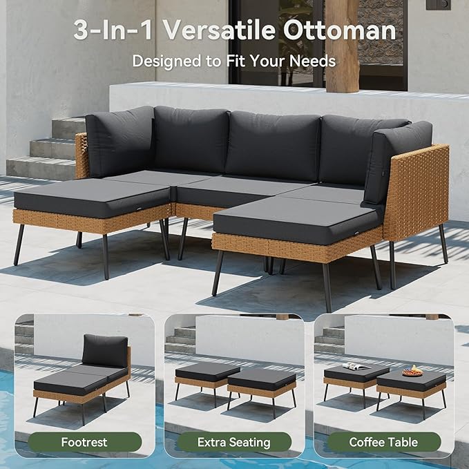 Aoxun 6 Piece Patio Furniture Set, 6 Seats Outdoor Sectional Sofas - Image 6